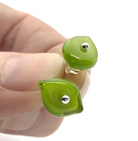 Tiny Leaf Stud Earrings in Glass and Sterling Silver (Choice of Colors)