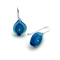 Leaf Dangle Earrings in Turquoise, Blue, and Steel Blue Glass and Sterling Silver