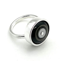Simple Circle Ring Black and White and Sterling Silver Framed