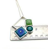Falling Shapes Necklace in Turquoise, Blue, Teal, and Mint Green Glass and Sterling Silver