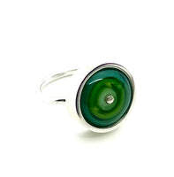 Circle Ring In Mint Green, Green, and Teal Glass and Sterling Silver Framed US Size 8