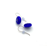 Small Circle Dangle Earrings in Intense Blue Glass and Sterling Silver