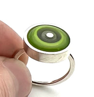 Simple Circle Ring in Green and Gray Glass and Sterling Silver US Size 6