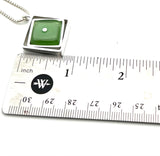 Medium Offset Square Necklace in Mint Green Glass and Sterling Silver