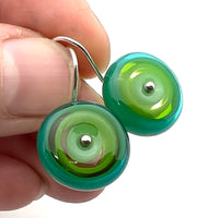 Dangle Earrings in Green and TealGlass and Sterling Silver