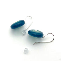 Short Circle Earrings in Mint Green, Turquoise, and Steel Blue  Glass and Sterling Silver