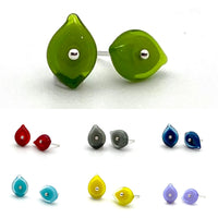 Tiny Leaf Stud Earrings in Glass and Sterling Silver (Choice of Colors)