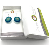 Short Circle Earrings in Mint Green, Turquoise, and Steel Blue  Glass and Sterling Silver