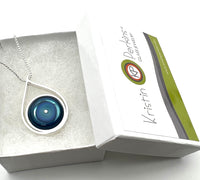 Modern Raindrop Necklace in Turquoise, Blue, and Steel Blue Glass and Sterling Silver