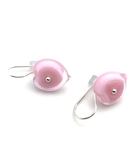 Short Medium Heart Earrings in Pink Glass and Sterling Silver