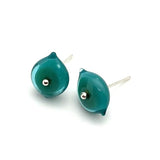 Tiny Leaf Stud Earrings in Glass and Sterling Silver (Choice of Colors)