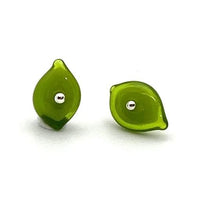 Tiny Leaf Stud Earrings in Glass and Sterling Silver (Choice of Colors)