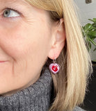 Heart Dangle Earrings in Pink and Red Glass
