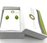 Tiny Leaf Stud Earrings in Glass and Sterling Silver (Choice of Colors)