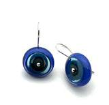 Short Circle Earrings in Gray, Turquoise, and Violet Glass and Sterling Silver