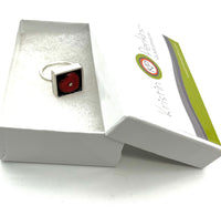 Red Glass Heart Ring in Oxidized Sterling Silver Box US Size 8.25