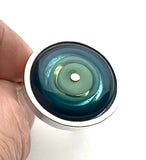 Larger Circle Ring In Mint Green, Turquoise, and Steel Blue Glass and Sterling Silver Framed US Size 8