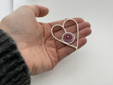 Large Heart Necklace in Red and Pink Glass and Sterling Silver Framed