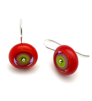 Long or Short Circle Earrings in red Orange, Chartreuse, Lavender Glass and Sterling Silver