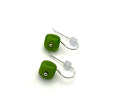 Tiny Square Dangle Earrings in Glass (Choice of Colors) and Sterling Silver