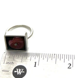 Red Glass Heart Ring in Oxidized Sterling Silver Box US Size 8.25