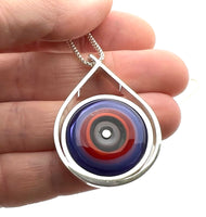 Modern Raindrop Necklace in Red Orange, Violet Lavender, and Gray Glass and Sterling Silver