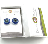 Short Circle Earrings in Gray, Turquoise, and Violet Glass and Sterling Silver