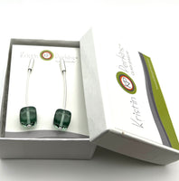 Long Cube Stem Earrings in Glass and Sterling Silver - Choice of Colors Including Clear