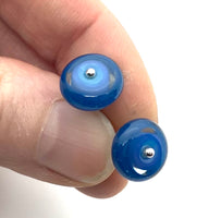 Circle Stud Earrings in Turquoise, Blue, and Steel Blue Glass and Sterling Silver