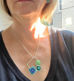 Falling Shapes Necklace in Turquoise, Blue, Teal, and Mint Green Glass and Sterling Silver